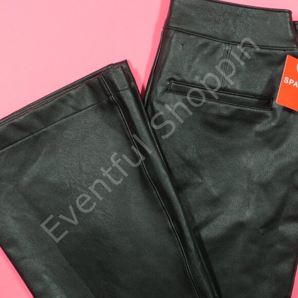 Spanx Pants Womens PS Black Leather Like Flare Petite Luxe New - Picture 1 of 7